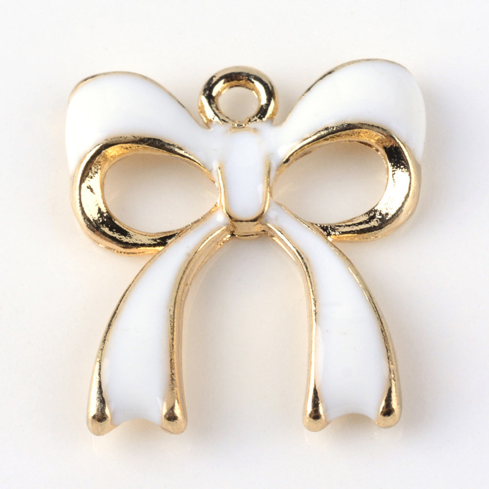 Bowknot Alloy Enamel Pendants, Pink, White and Aqua 5Pk
