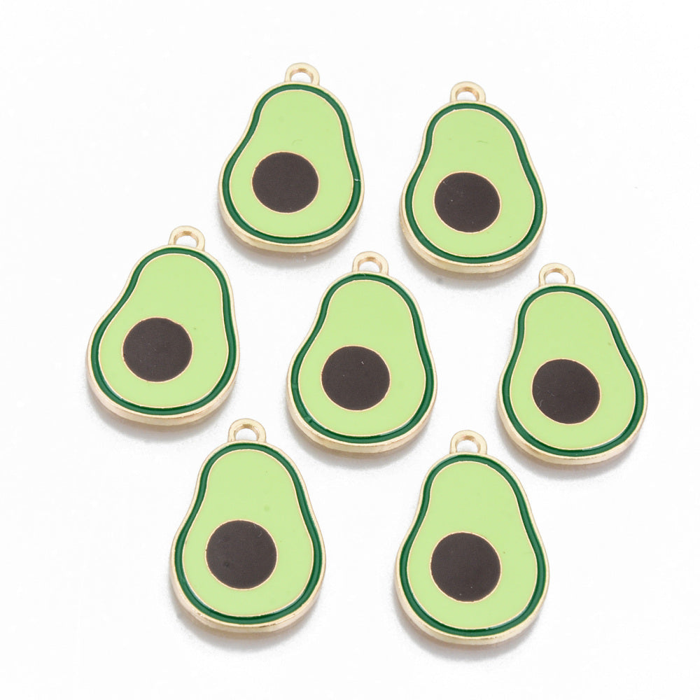 Alloy Enamel Pendants, Cadmium Free & Lead Free, Avocado, Light Gold, Pale Green 2 Pk