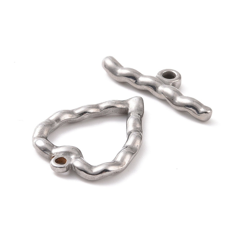 304 Stainless Steel Toggle Clasps, Wavy Heart, Stainless Steel Color