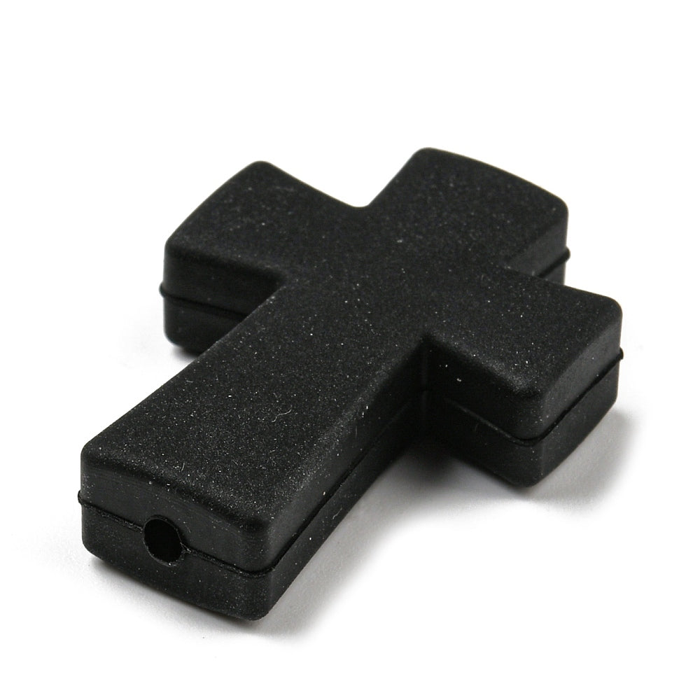 Cross Silicone Focal Beads, Black & White