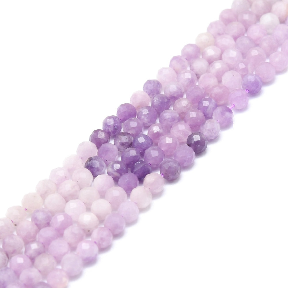 Natural Lepidolite/Purple Mica Stone Beads Strands, Faceted, Round, 4mm