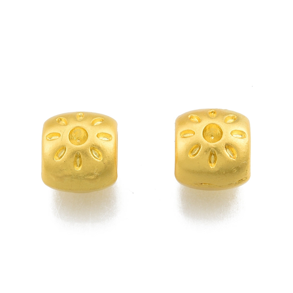 Alloy European Beads, Large Hole Beads, Barrel with Sun, Matte Gold Color 5 Pk