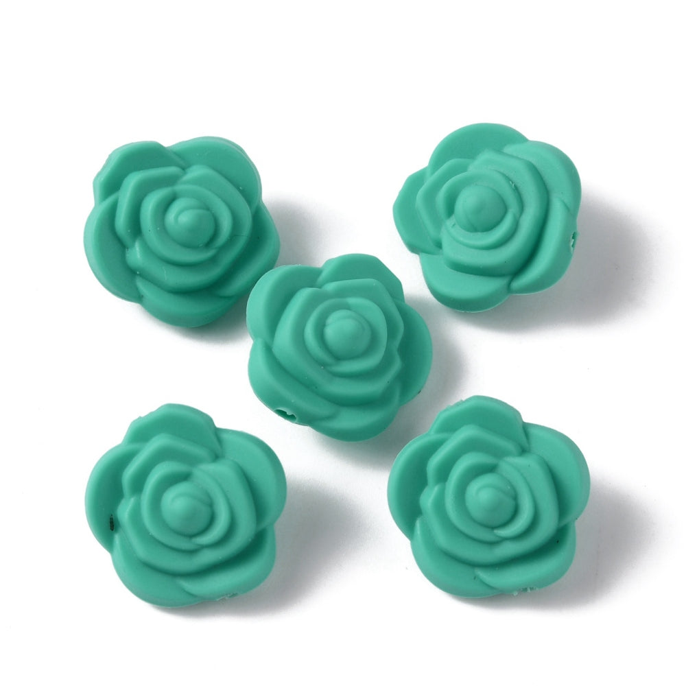 Food Grade Eco-Friendly Silicone Focal Beads Rose, Light Coral & Blue