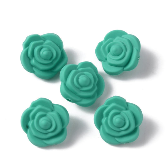 Food Grade Eco-Friendly Silicone Focal Beads Rose, Light Coral & Blue
