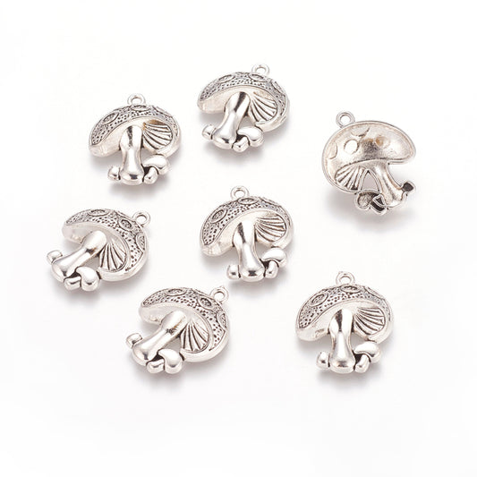 Tibetan Style Alloy Pendants, Lead Free and Cadmium Free, Mushroom, Antique Silver 5 pack