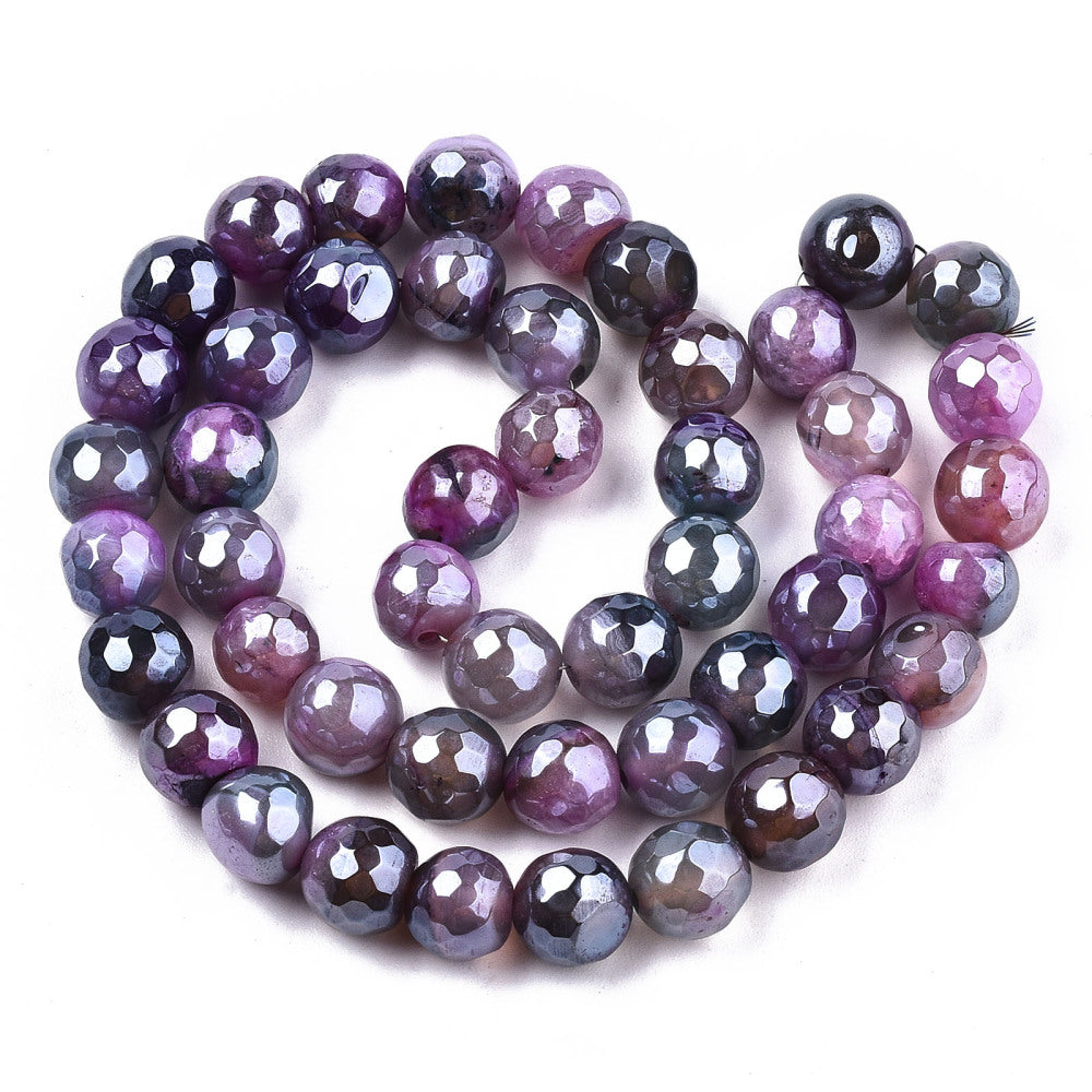 Electroplated Natural Agate Faceted Bead Strands 8mm Asst colors