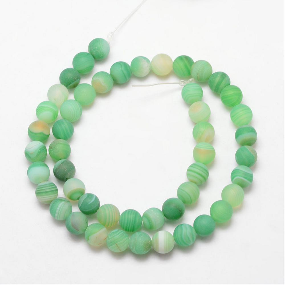 Agate Striped Grade A Round Frosted 8mm Green Bead Strands