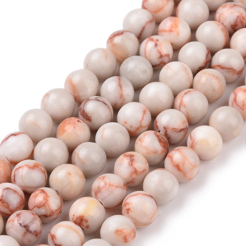 Red Netstone Round Orange 8mm Bead Strands