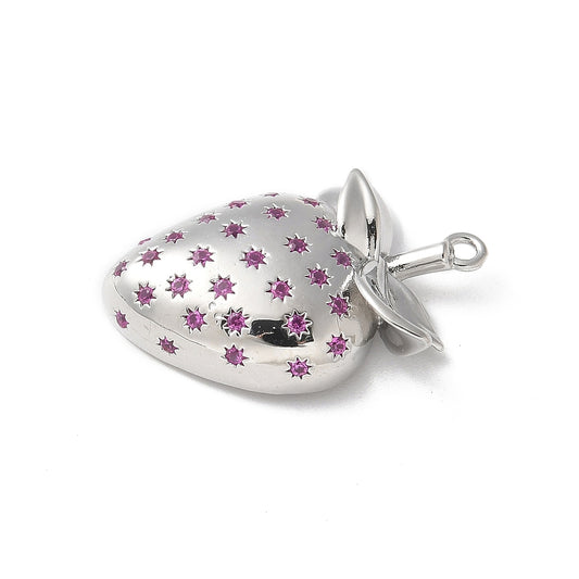 Brass Micro Pave Cubic Zirconia Pendants, Strawberry Charms 18k Gold Plated & Platinum Plated