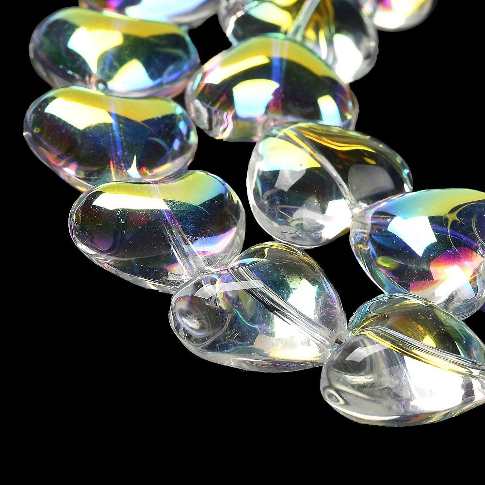 Glass Beads Strands, Heart, Clear AB Electroplated