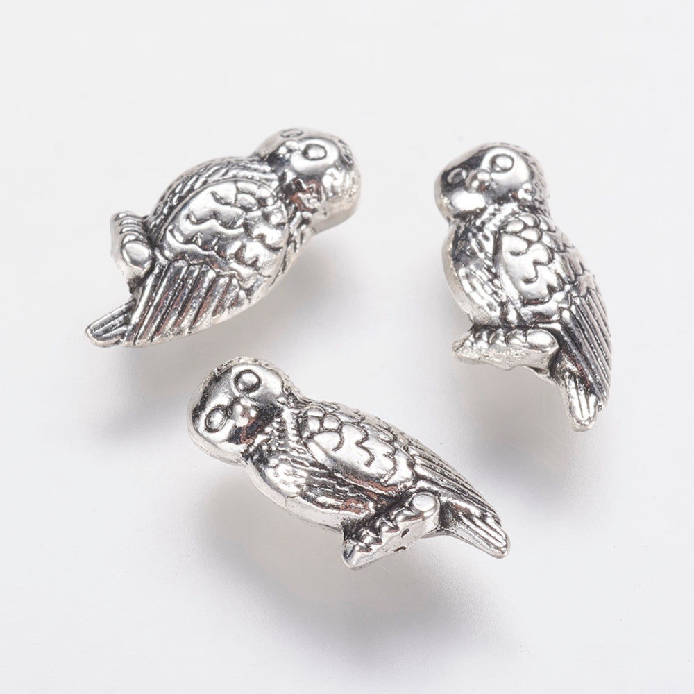 Tibetan Style Alloy Owl Beads Antique Silver 2 Pack The Pink Bead Shop