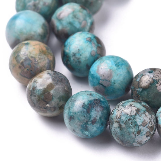 Natural African Pyrite Beads Strands, 8mm Purple and Green