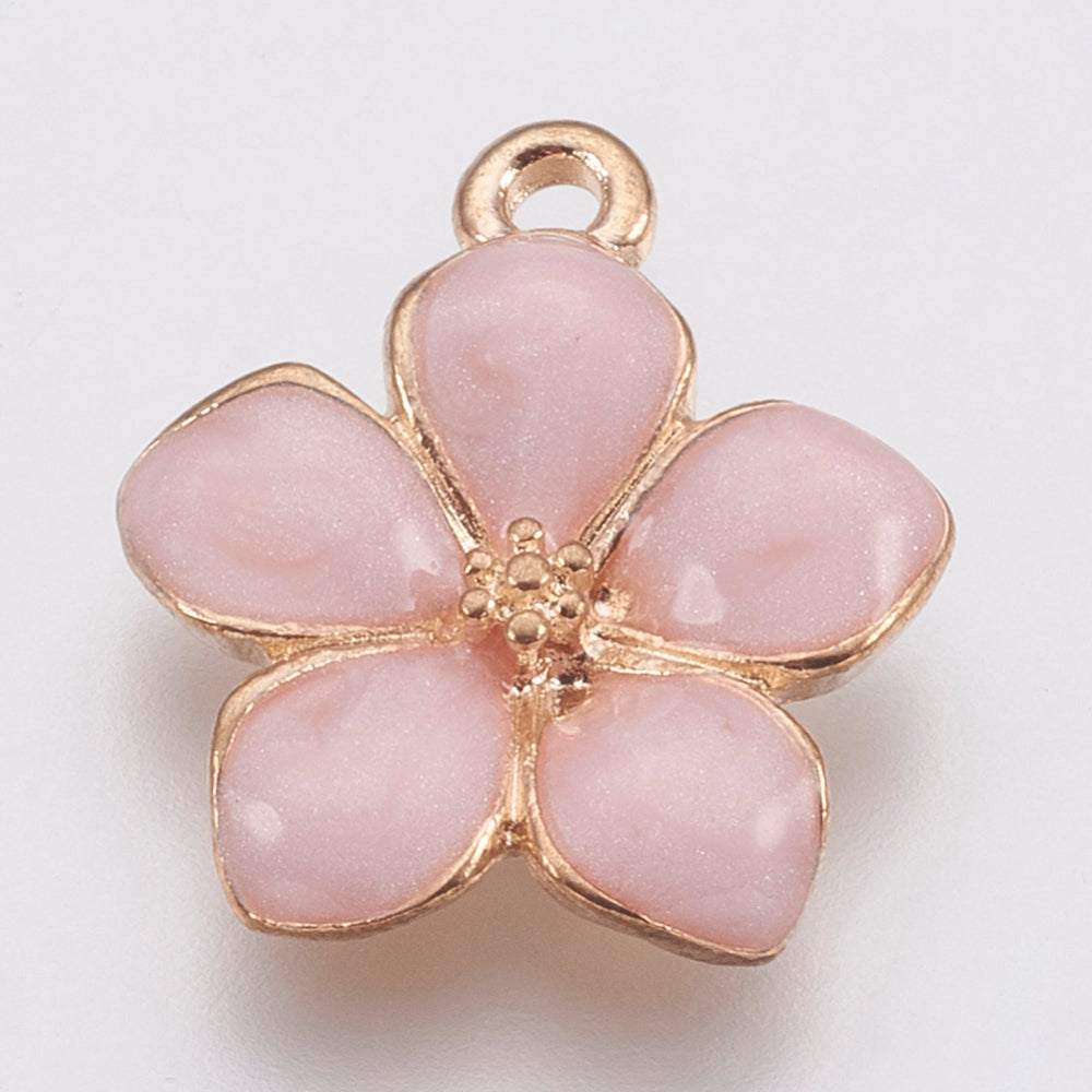 Zinc Alloy Enamel Pendants, Flower, Golden, Blue, Cream, Pink, Purple 2 Pack