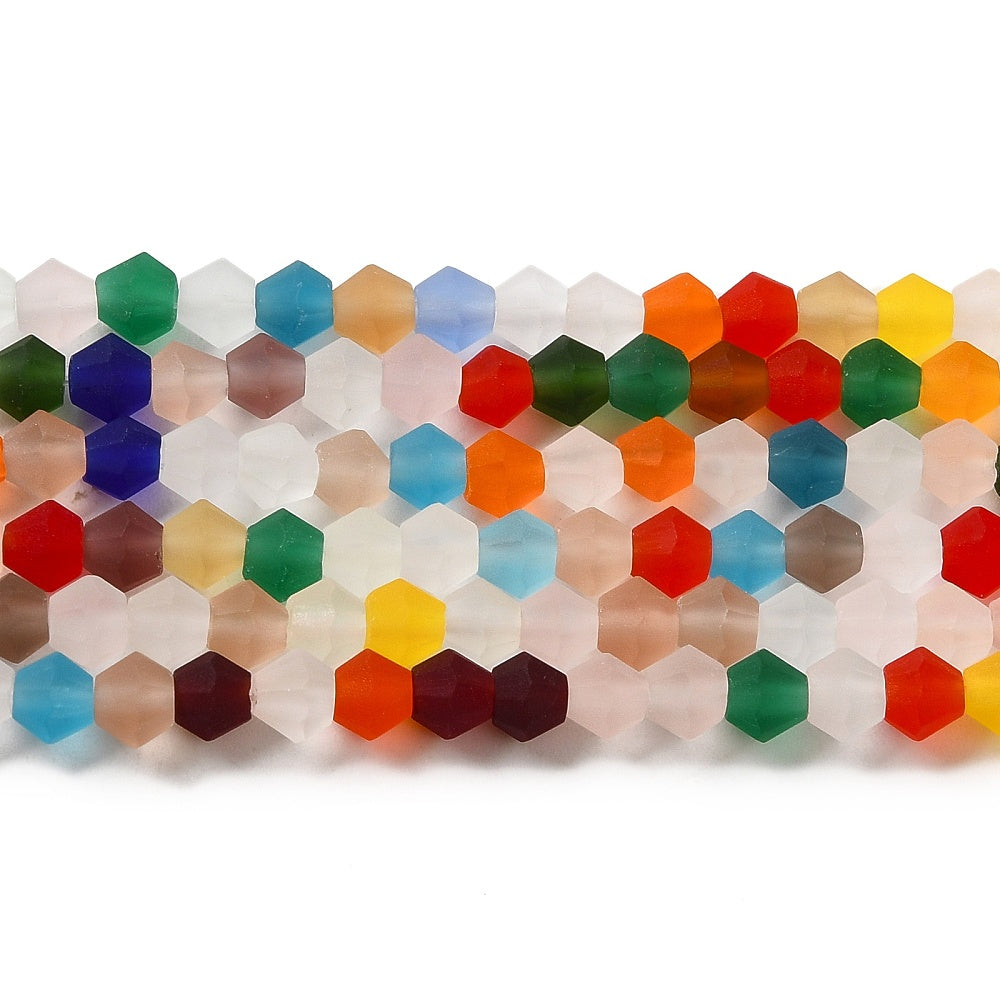 Crystal Frosted Glass Beads Strands, Grade AA, Faceted, Bicone, Assorted Colors 4mm