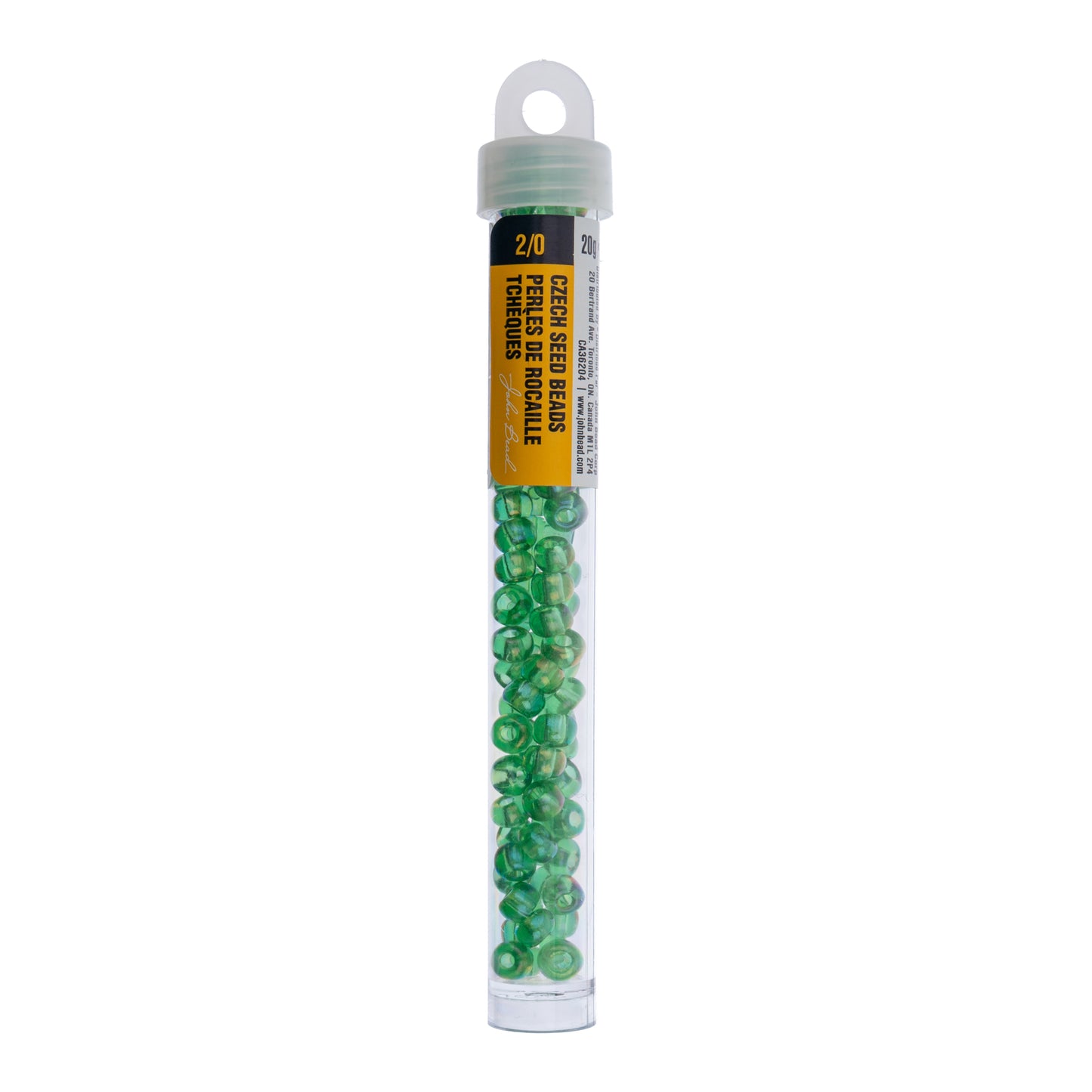 Czech Seed Beads Size 2/0 Transparent Light/Medium Green AB – Approx. 20g Vial | The Pink Bead Shop Canada