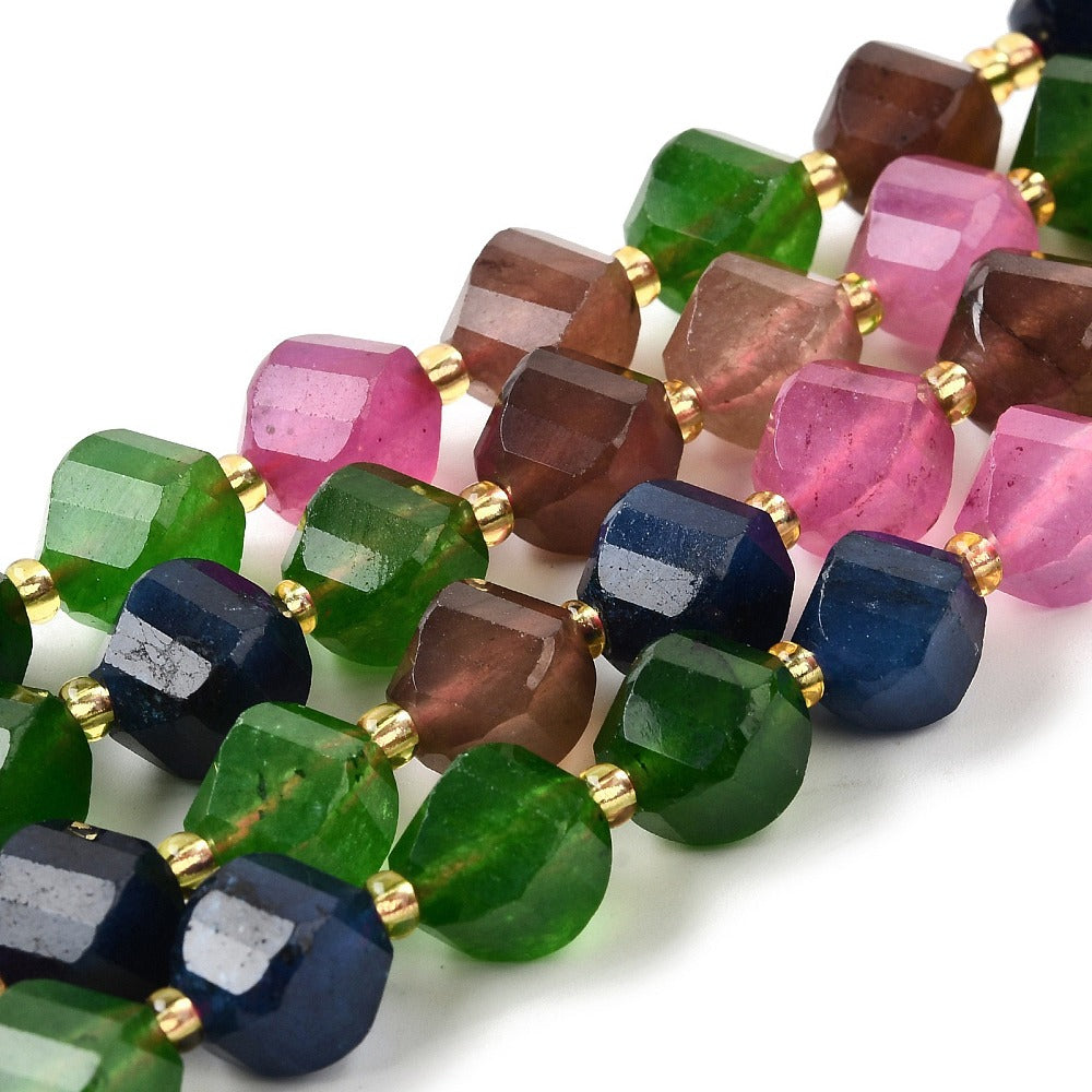 Mixed Color Dyed Quartz Beads Faceted Twist Shape 10x9–10mm (33–34pcs/Strand) The Pink Bead Shop