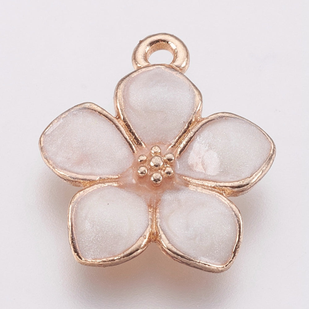Zinc Alloy Enamel Pendants, Flower, Golden, Blue, Cream, Pink, Purple 2 Pack