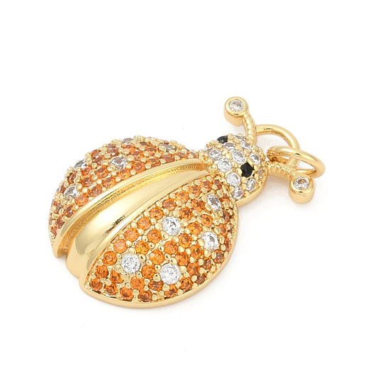Brass Micro Pave Cubic Zirconia Pendants, Ladybird Charms, Long-Lasting Plated,  Cadmium Free, Rack Plating, with Jump Ring, Real 18K Gold Plated