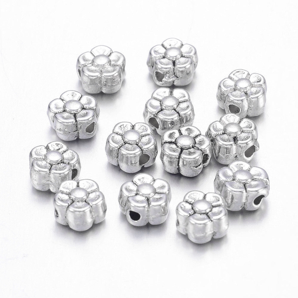 Tibetan Style Alloy Beads, Lead Free; Nickel Free ; Cadmium Free, Flower, Antique Silver 30PK