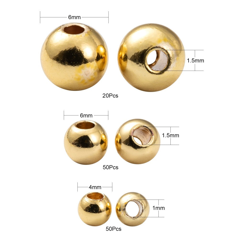 Brass round spacer beads Golden Assorted size box 120 pieces