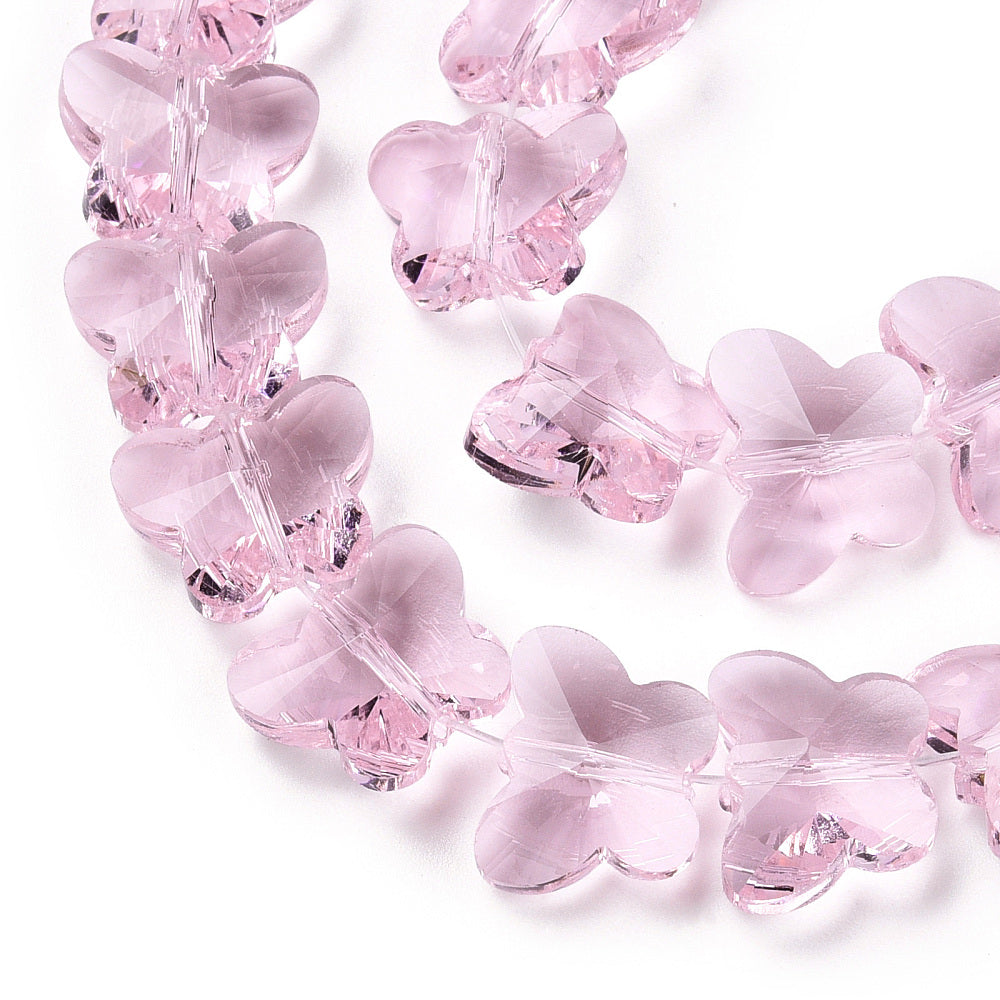 Transparent Glass Beads, Faceted, Butterfly, 12mm Asst Color
