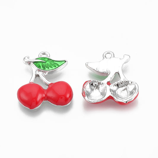 Alloy Pendants, with Enamel, Cherry, 2 pack