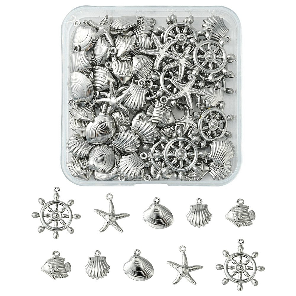 Ocean Themed Charm Box 60Pieces Stainless Steel