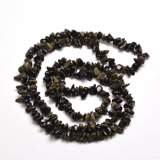 Natural Golden Sheen Obsidian Chip Bead Strands Size: about 5~8mm