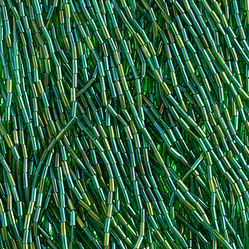 Czech Bugle Beads #2 – Transparent Green AB | Strung 32 Grams | The Pink Bead Shop Canada