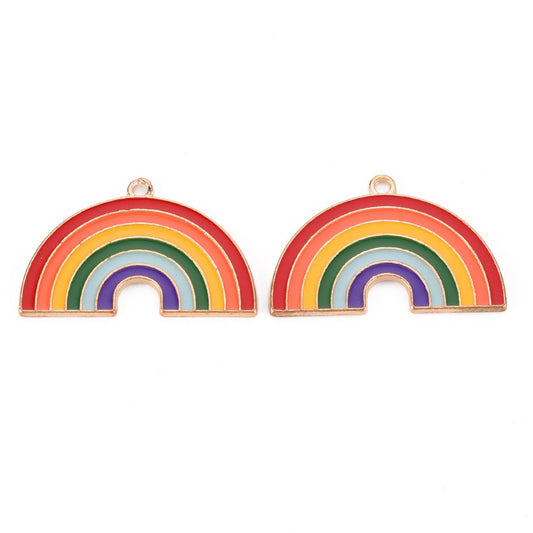 Alloy Enamel Pendants, Cadmium Free & Lead Free, Light Gold, Rainbow, Mixed Color 2PK