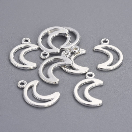 Tibetan Style Alloy Charms, Moon, Silver Color Plated 20 pack