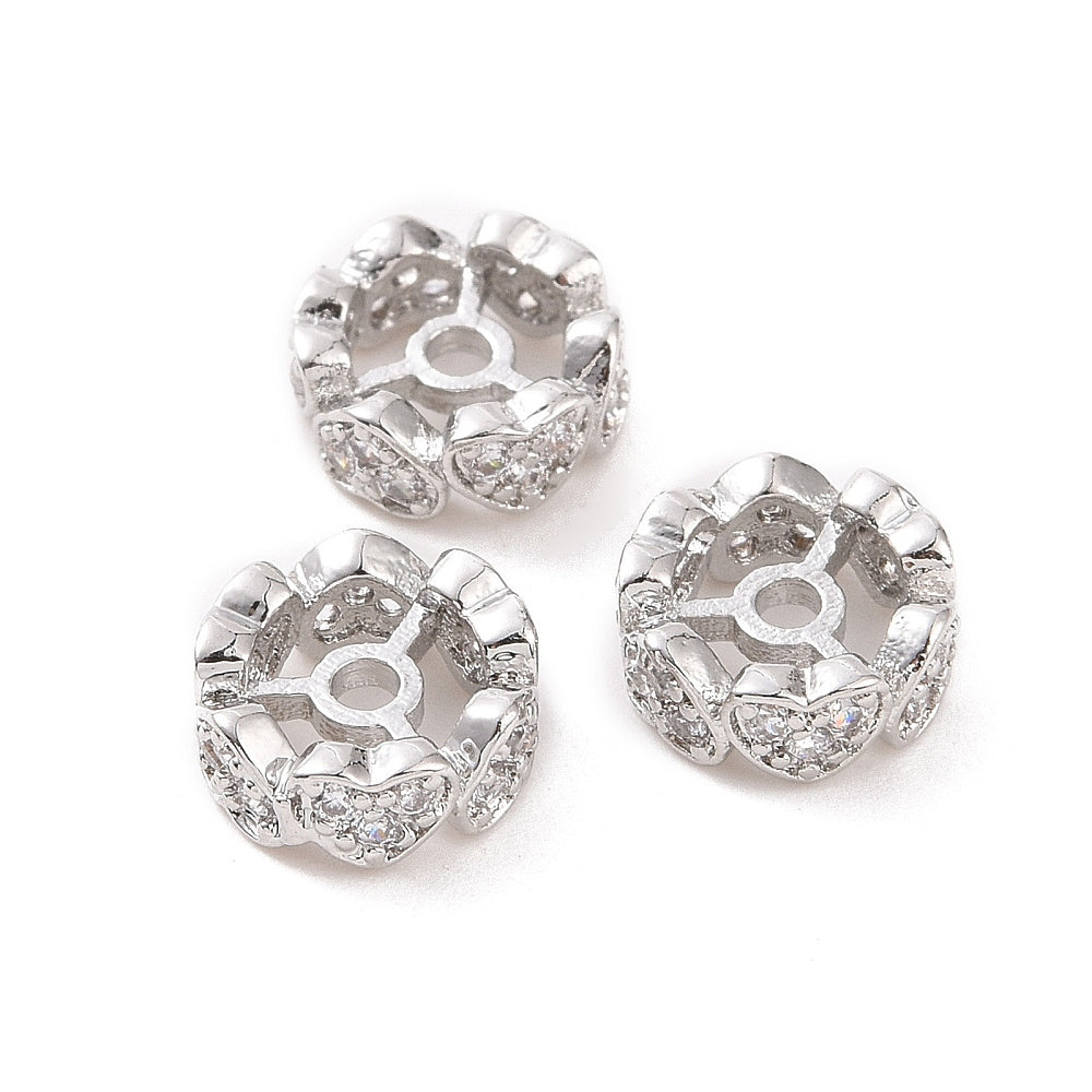 Heart Brass Micro Pave Beads 2 Pk Platinum and Gold Color
