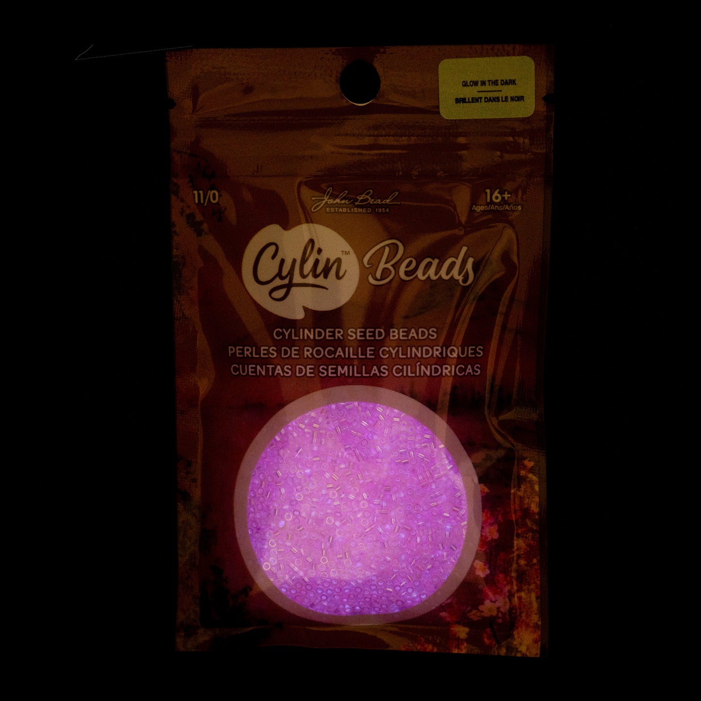 Cylin Bead 11/0 Glow in Dark AB Rose Seed Beads – 25g Bag | The Pink Bead Shop Canada
