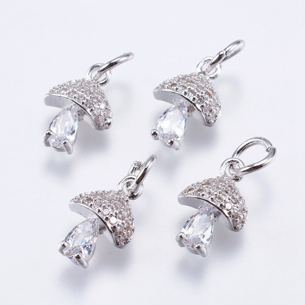Mushroom Charms Asst Colors Brass Micro Pave Gold Plated