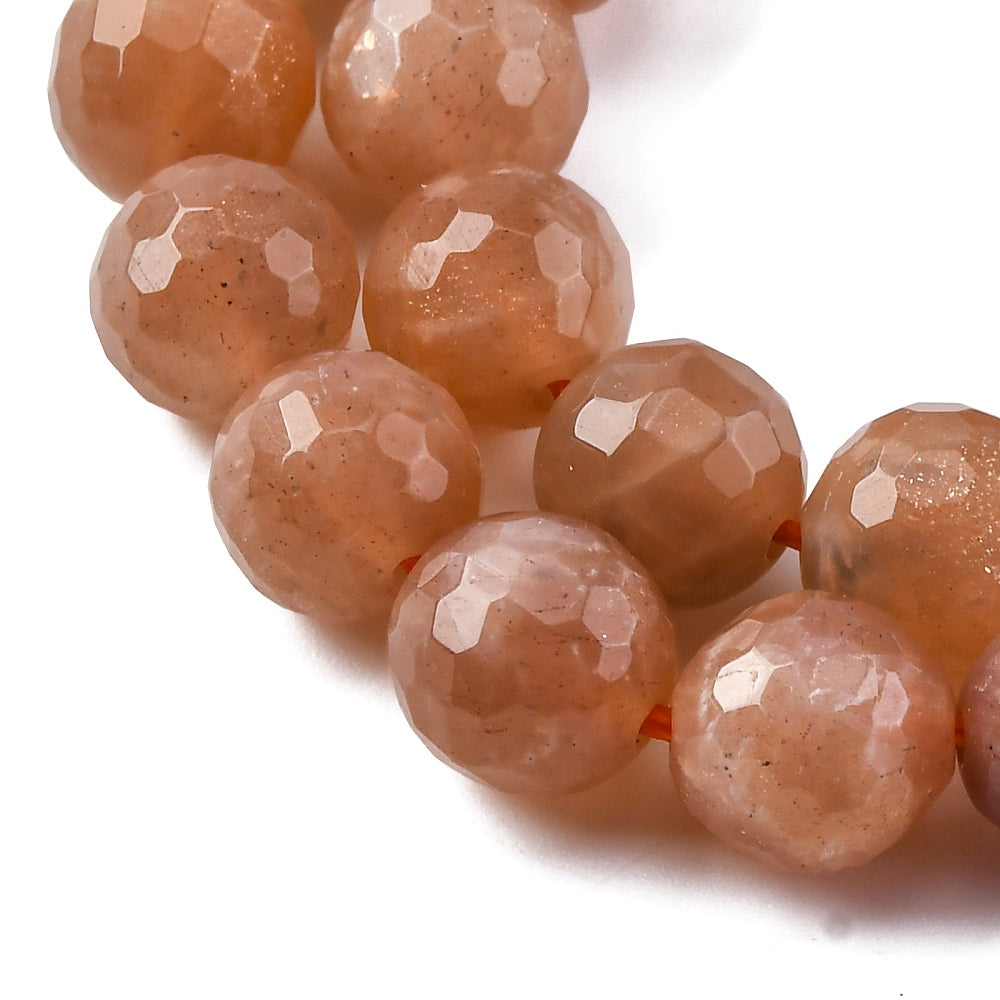 Natural Peach Moonstone Beads Strands, Round, faceted 8mm