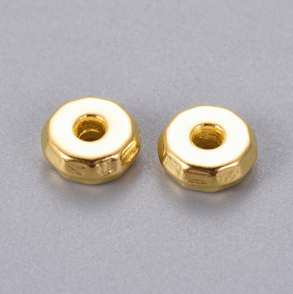 Tibetan Style Beads, Lead Free & Nickel Free & Cadmium Free, Flat Round, Silver & Gold Color Plated Size: about 8mm 10Pack