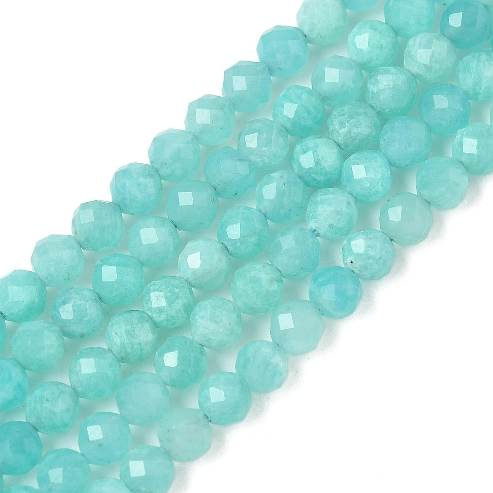 Amazonite Beads Natural Faceted Round 4mm (95pcs/Strand) The Pink Bead Shop
