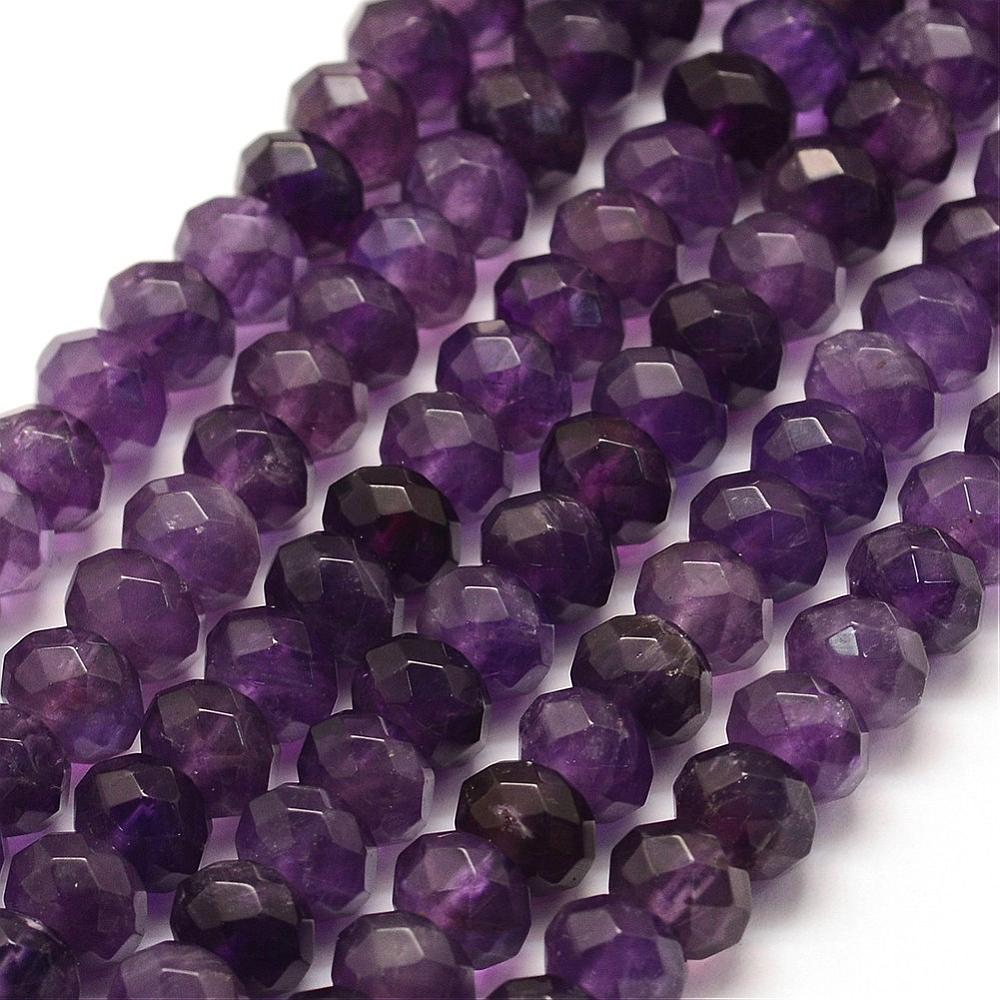Natural Amethyst Beads Strands, Rondelle, Faceted Size: about 5~6mm thick, 3.5~4mm in diameter, hole: 1mm; about 71pcs/strand, 15.75 inch