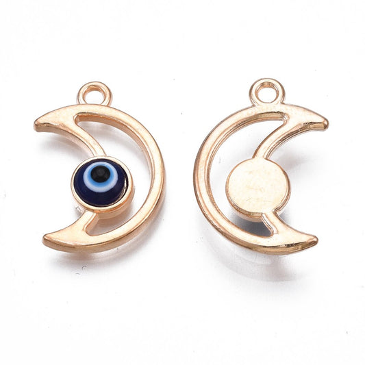 Gold Cresent Moon with Evil Eye Charm 5pcs