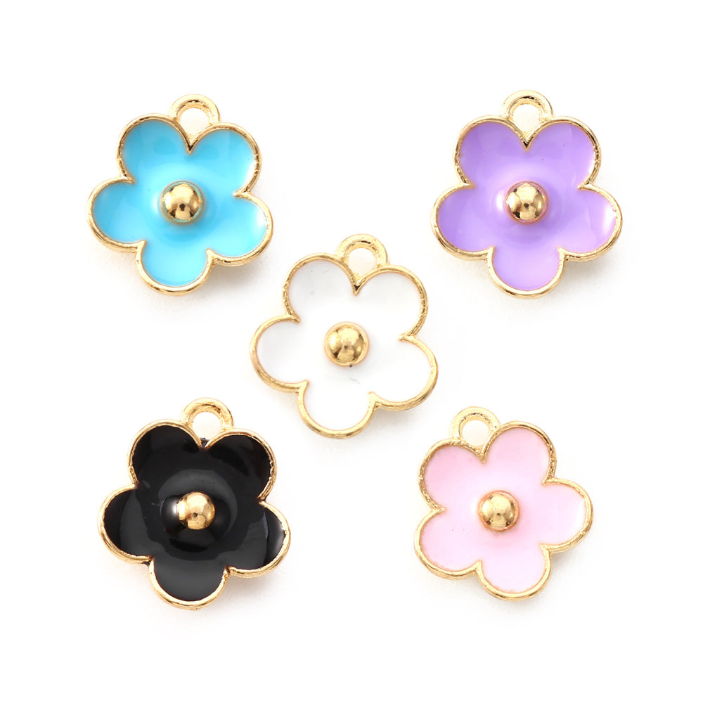 Flower Enamel Alloy Pendants 5 Pack Mixed Color