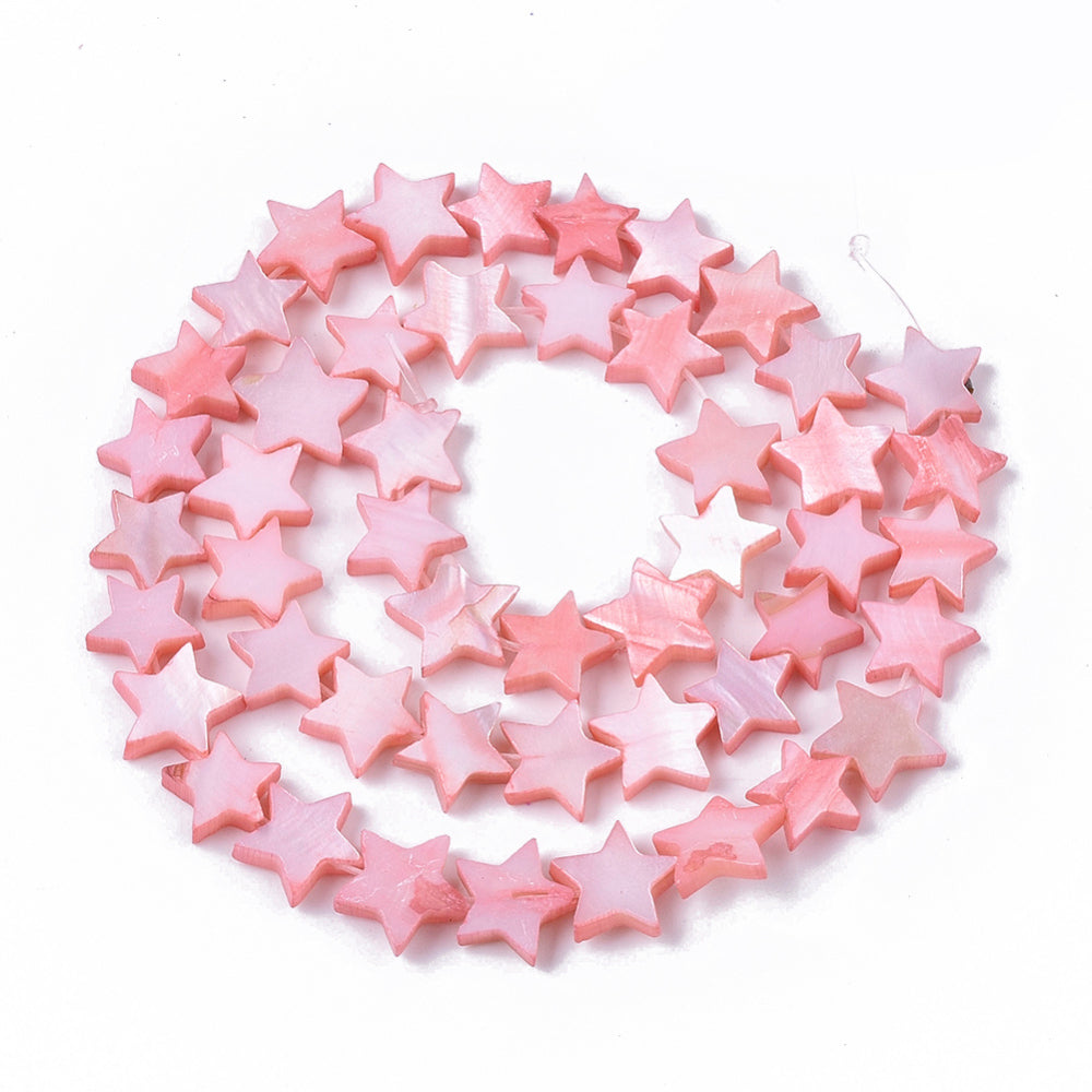 Freshwater Shell Beads Dyed Star Shape Pink 910.5x911.5x2~3mm (38pcs/Strand) The Pink Bead Shop
