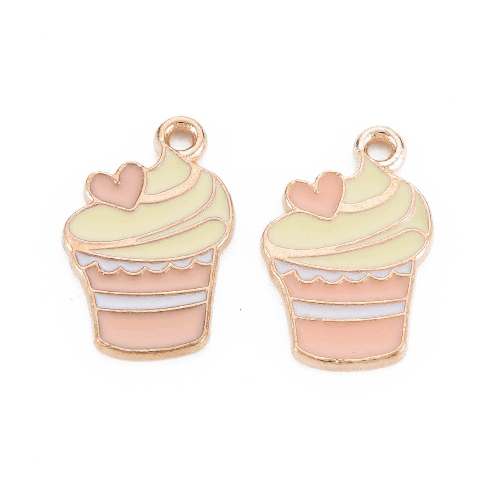 Alloy Pendants, Cadmium Free & Lead Free, with Enamel, Cake, Light Gold 5 Pk