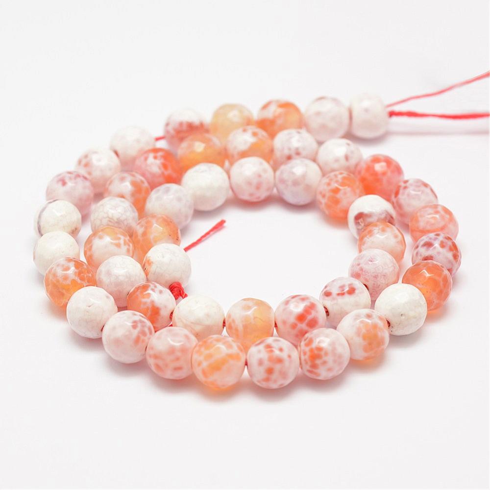 Faceted Natural Fire Agate Crackle 8mm