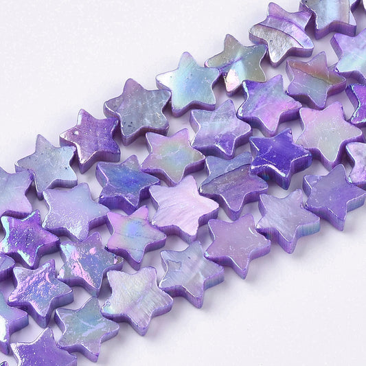 Freshwater Shell Beads Strands, AB Color Plated, Dyed, Star, Medium Purple