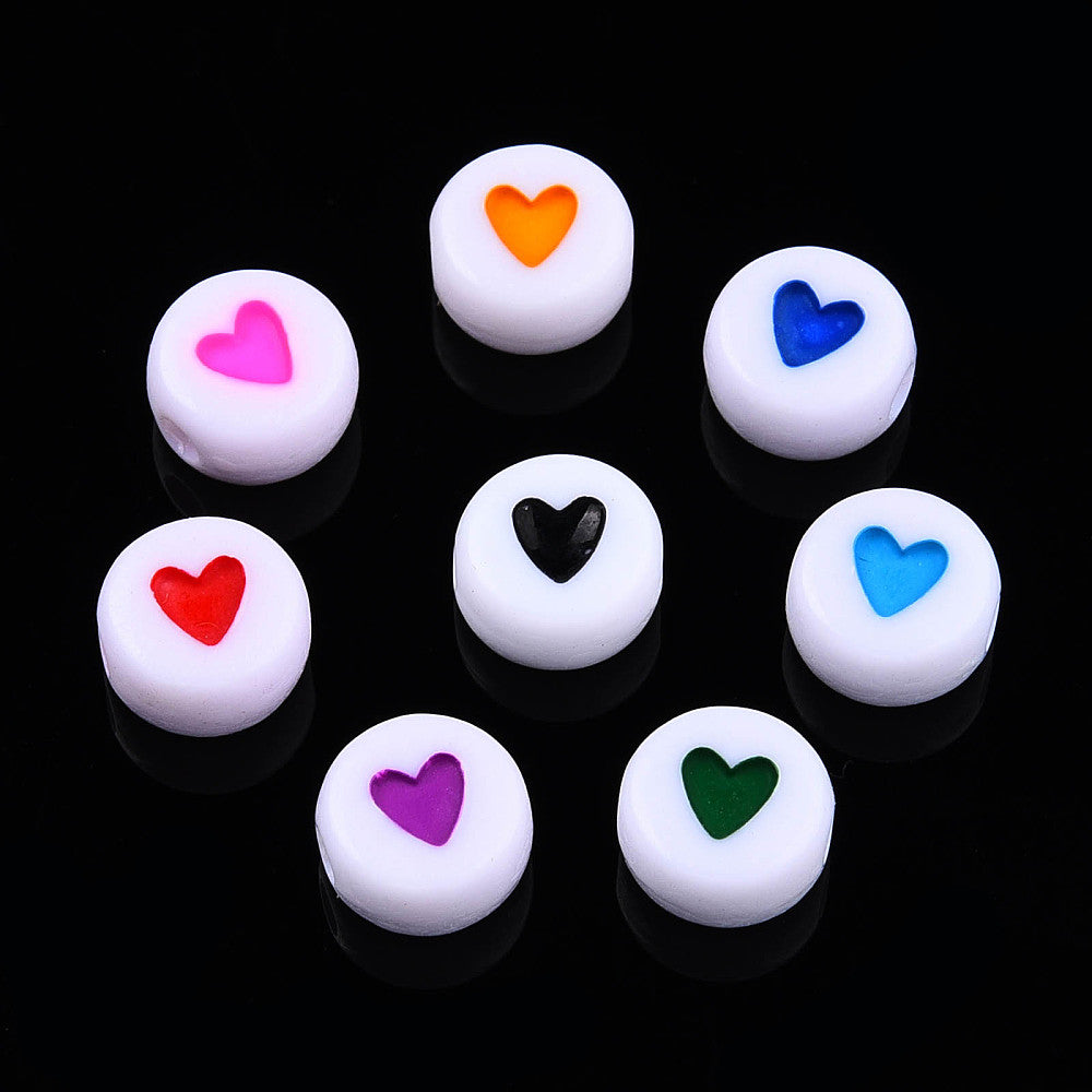 Heart Acrylic Beads with Enamel Mixed Color 200 pieces