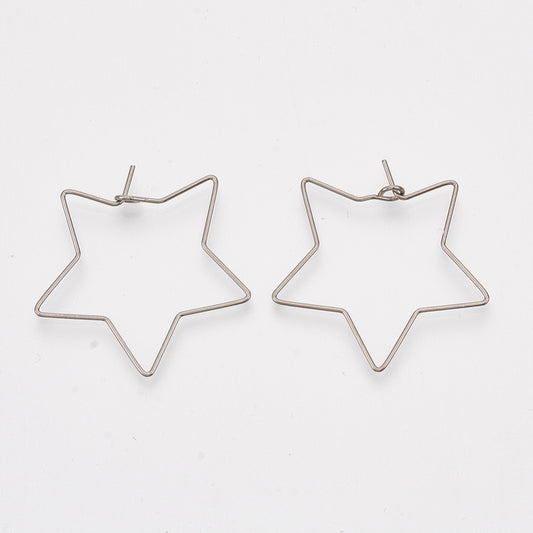 304 Stainless Steel Hoop Earring Findings, Star, Stainless Steel 2 Pack