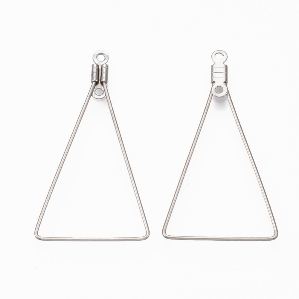 304 Stainless Steel Wire Pendants, Hoop Earring Findings, Triangle, Stainless Steel 1 PAIR