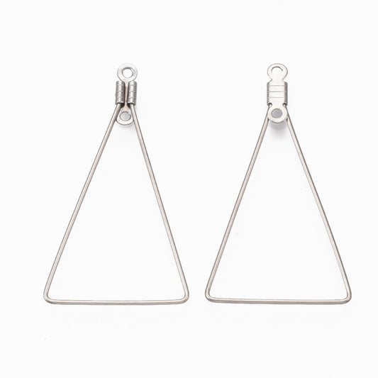 304 Stainless Steel Wire Pendants, Hoop Earring Findings, Triangle, Stainless Steel 1 PAIR