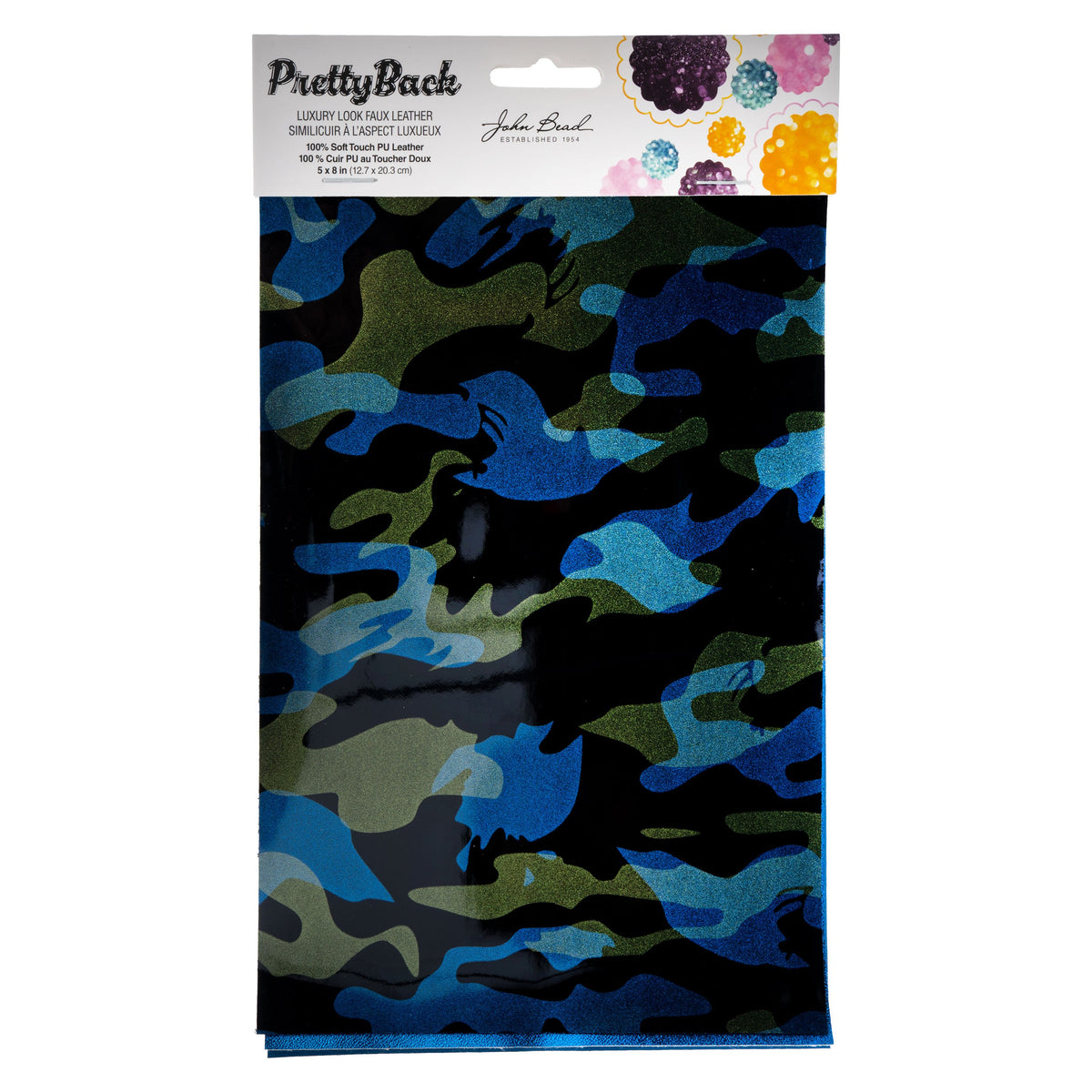 Blue Camouflage Faux Leather Sheets – 5x8 Inch – 3 Pack | The Pink Bead Shop Canada