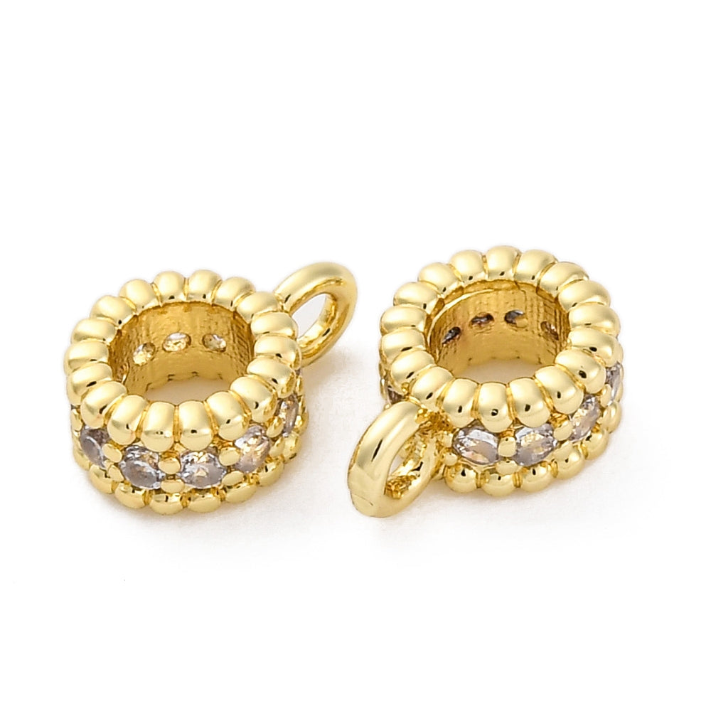 Brass Micro Pave Cubic Zirconia Spacer Beads, Flat Round, Real 14K Gold Plated and Platinum.